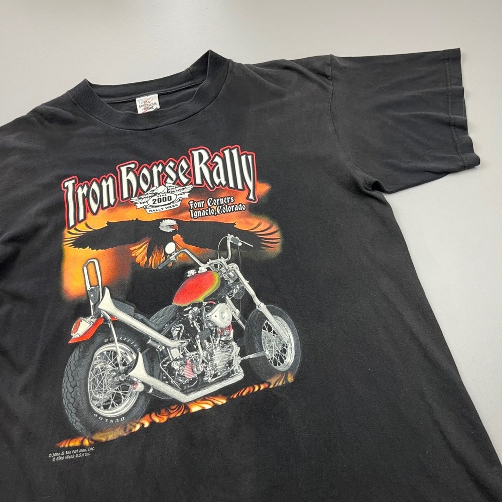 All American Wear Iron Horse Rally 2000 Shirt Mens Large Black Biker Graphic Tee